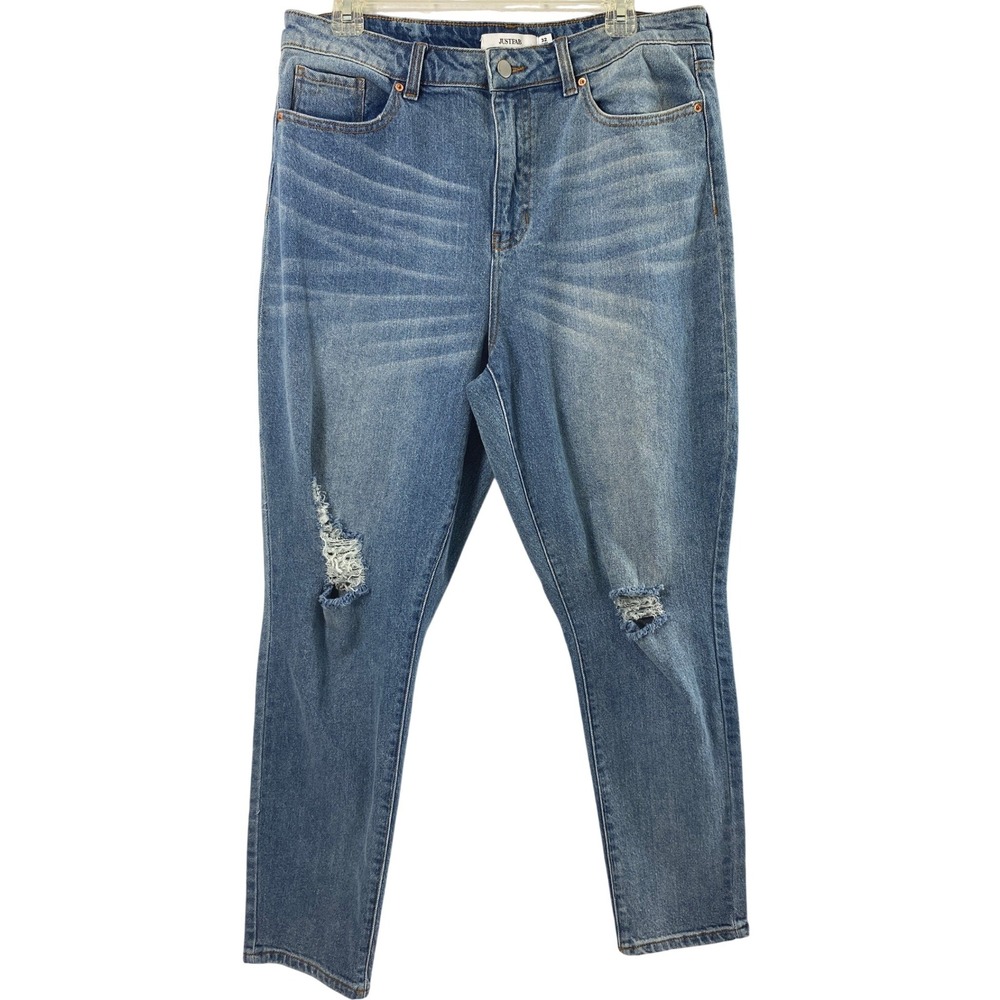 JustFab Jeans Women 32 Light Wash Denim Distressed High Rise Stretch Casual 32